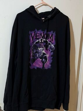 Marvel Black Hoodie with Purple Venom Graphic - Men
